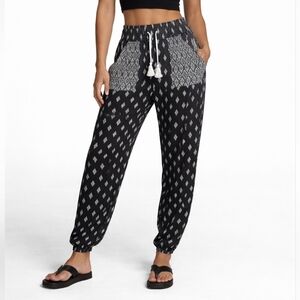 Rip Curl Black and White Ikat Print Drawstring Waist Pants